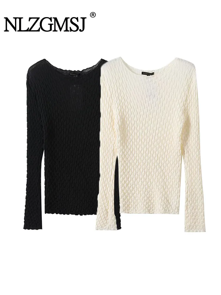

NLZGMSJ Autumn Women Solid Sexy Long Sleeve Knitted Sweater Fashion Hollow Out Pullovers Elegant Tops Women Clothings