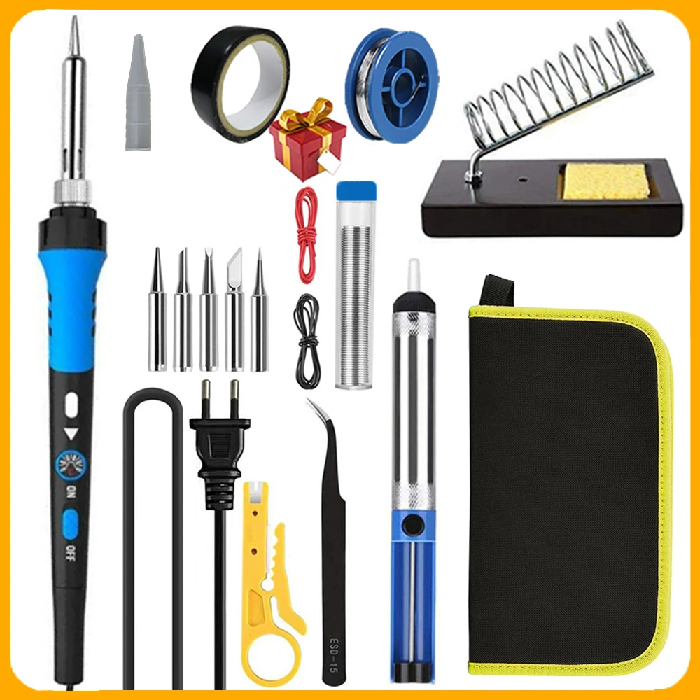 

2026 Electric Solder Iron 16-IN-1 60W LCD Digital Display 200-450 Adjustable Replaceable Head Soldering Iron Tin Pen Welding Kit