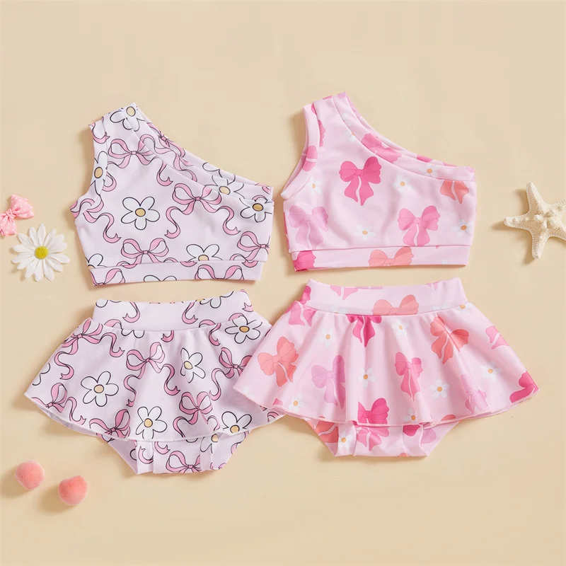 Cathery Toddler Girls 2 Pieces Swimsuits Sleeveless Floral Bow Print Tank Crop Tops Bikini Bottom Set Summer Bathing Suits 2025