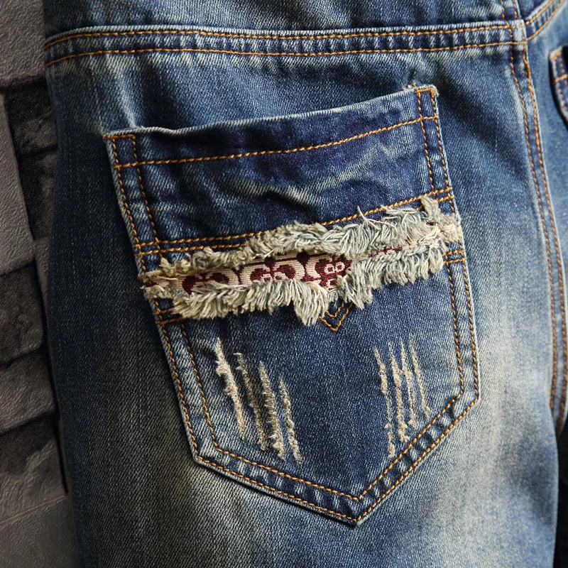 Ripped Hip-hop Denim Shorts Men's Summer Fashion Loose Patchwork Scratched Distressed Knee Length Jeans Vintage Y2K Streetwear view 6
