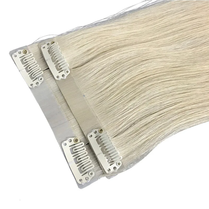 PU Clip In Straight Full Head Hair Extension Raw Virgin Brazilian Human Pure Color Invisible Hairpieces 100% Human Hair 6pcs/set