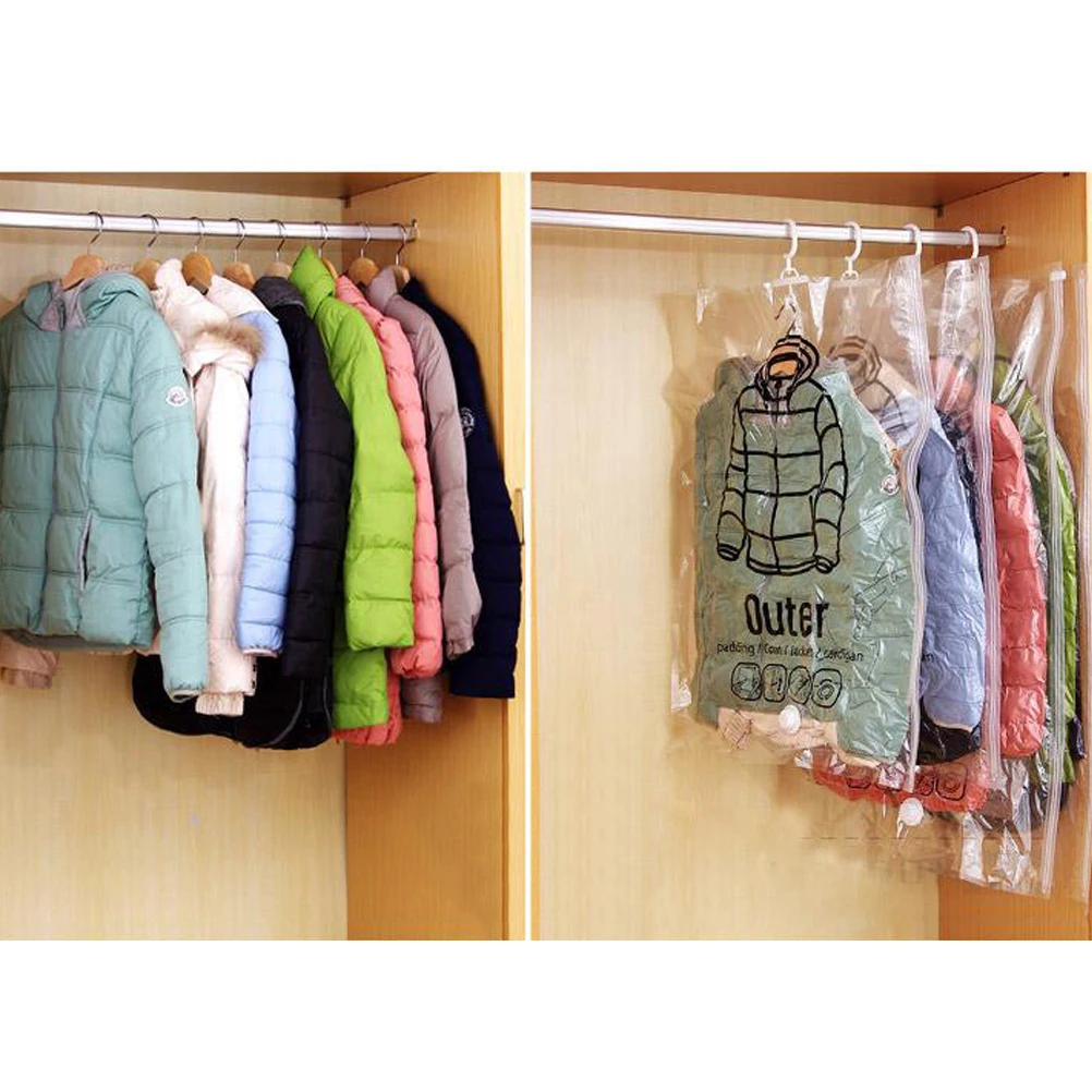 

Hanging Vacuum Compression Pe+Pa Material Airtight Storage Bag For Clothes Bedding Dust Cover Side Pull Sorting Bag 67X90Cm