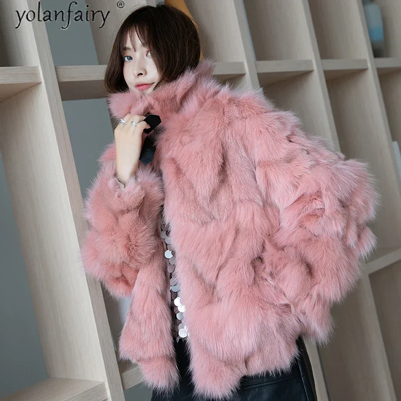 YOLANFAIRY cappotto in vera pelliccia di volpe giacca invernale coreana femminile donna 2021 cappotti e giacche abbigliamento donna Manteau Femme Hiver KJ6476