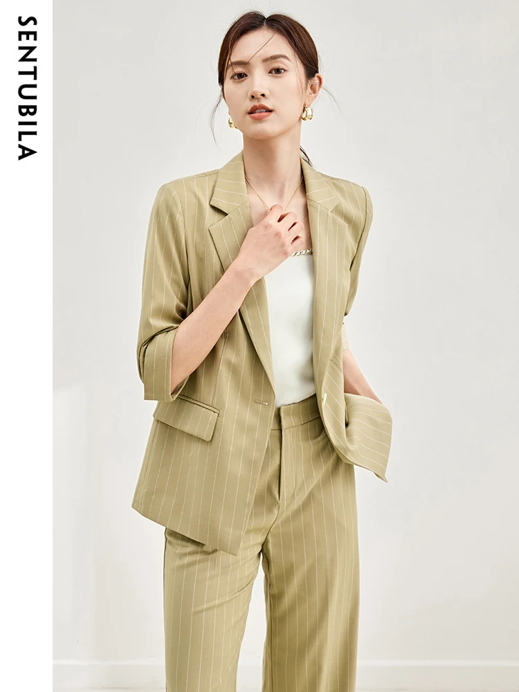 SENTUBILA Women's Blazer and Pant Sets 2024 Autumn New Fashion Professional Striped Suit Jacket Matching Two-Piece Set M33Z50227