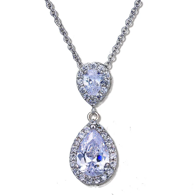 S925 Sterling Pendant Water Drop Created Topaz White Pendant Bride Wedding Engagement Party Fine Jewelry Necklace
