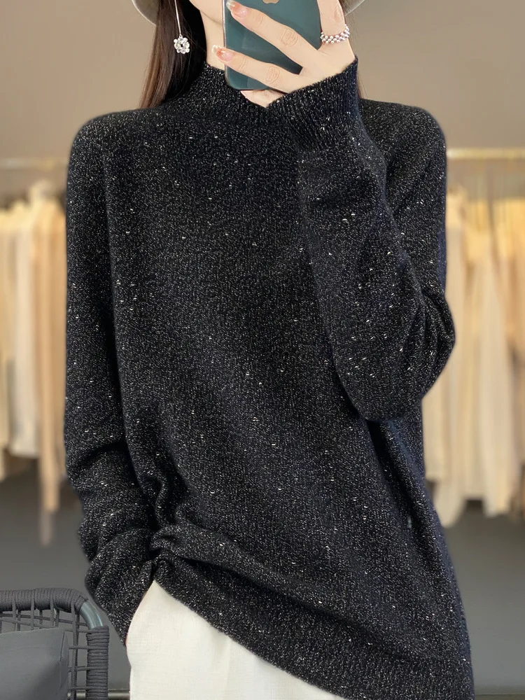 

Осень-зима 2022, новая трикотажная нижняя рубашка из чистой шерсти, женский топ с длинными рукавами, свободный, приятный для кожи и универсальный