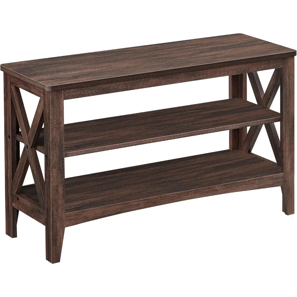 

Farmhouse Entryway Storage Bench, 2-Tier Shoe Rack, 31.5x18.9 Inches, Holds 300 lb, Maroon Brown for Living Room