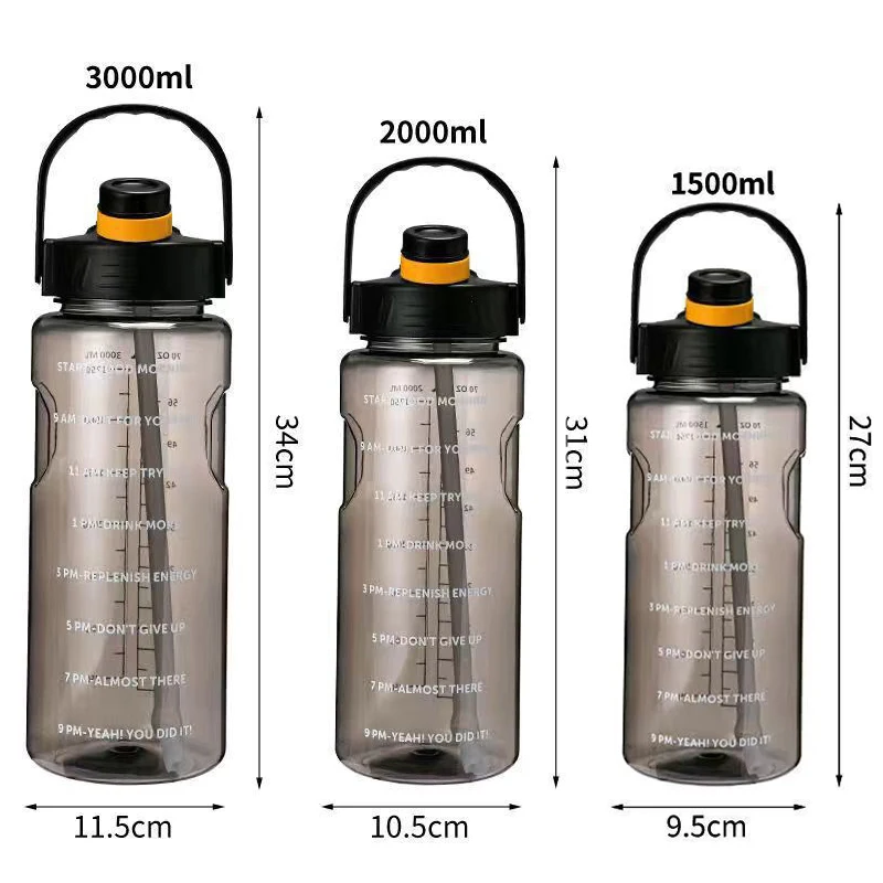 1.5/2/3 Liter Grote Waterfles Met Stro Motivatie Tijd Grote Capaciteit Gym Sport School Drinkflessen