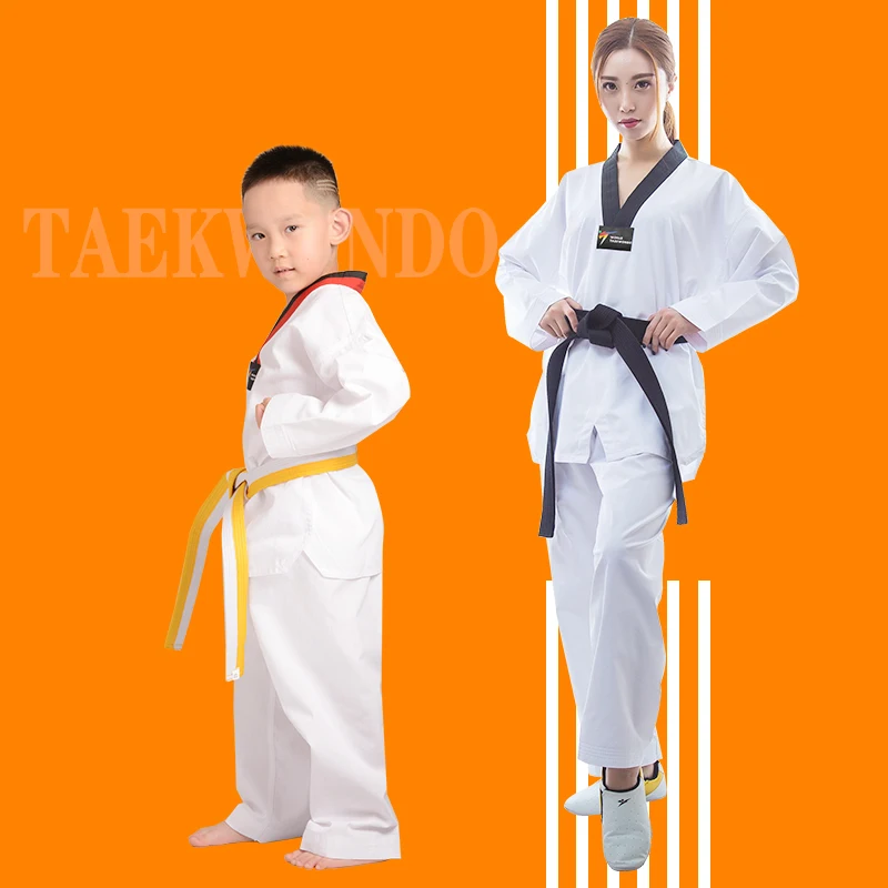 Long Sleeve Taekwondo Uniform For Competition Daily Training WTF Logo Karate Judo Dobok Clothes Children Adult Unisex Gi