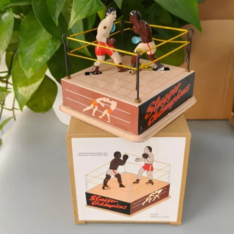 [Engraçado] coleção adulta retro wind up brinquedo metal estanho arena campeões boxer boxe anel jogo brinquedo mecânico relógio figuras de brinquedo