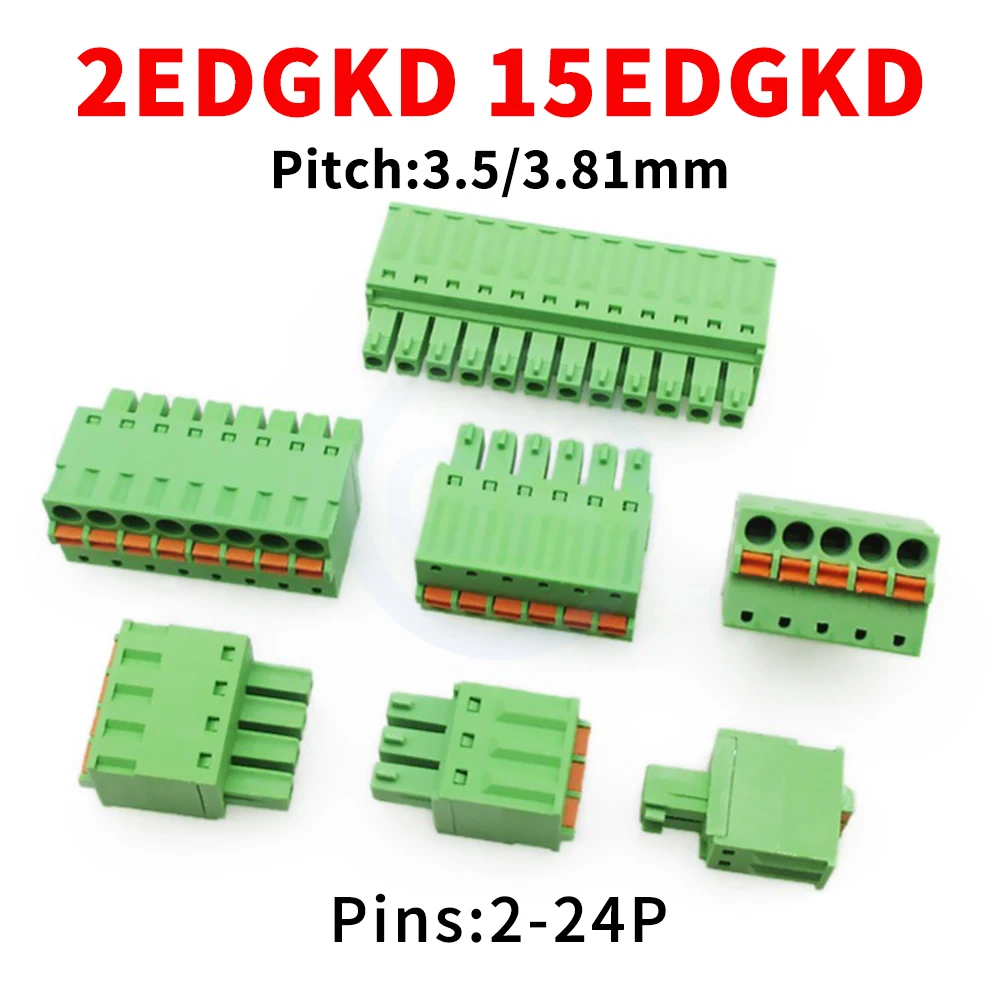 (10 pcs) KF 2EDGKD 3.81mm 3.5mm Spring Loaded Terminal Block JM 15EDGKD 3.5 / 3.81 Screwless Plug Quick Press Wiring 2-24Pin