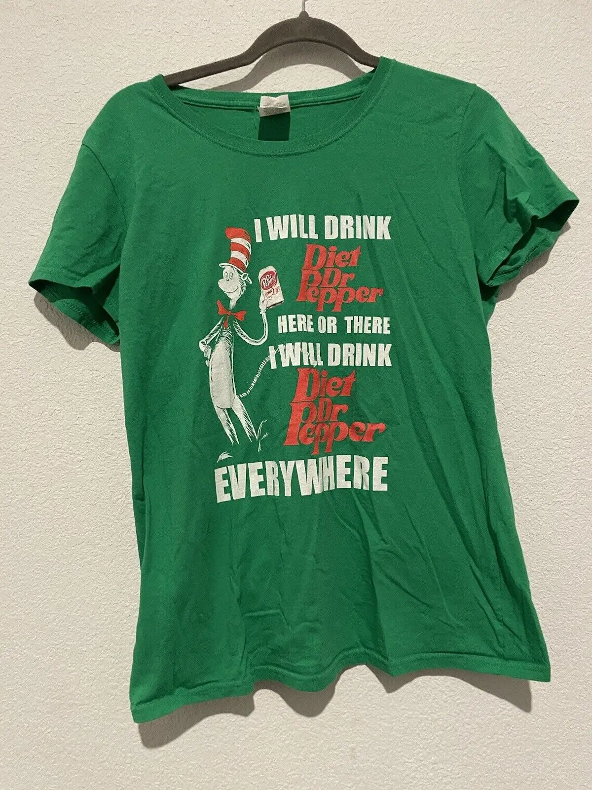 Cat In The Hat I Will Drink Diet Dr Pepper Here or There Anywhere T Shirt Large