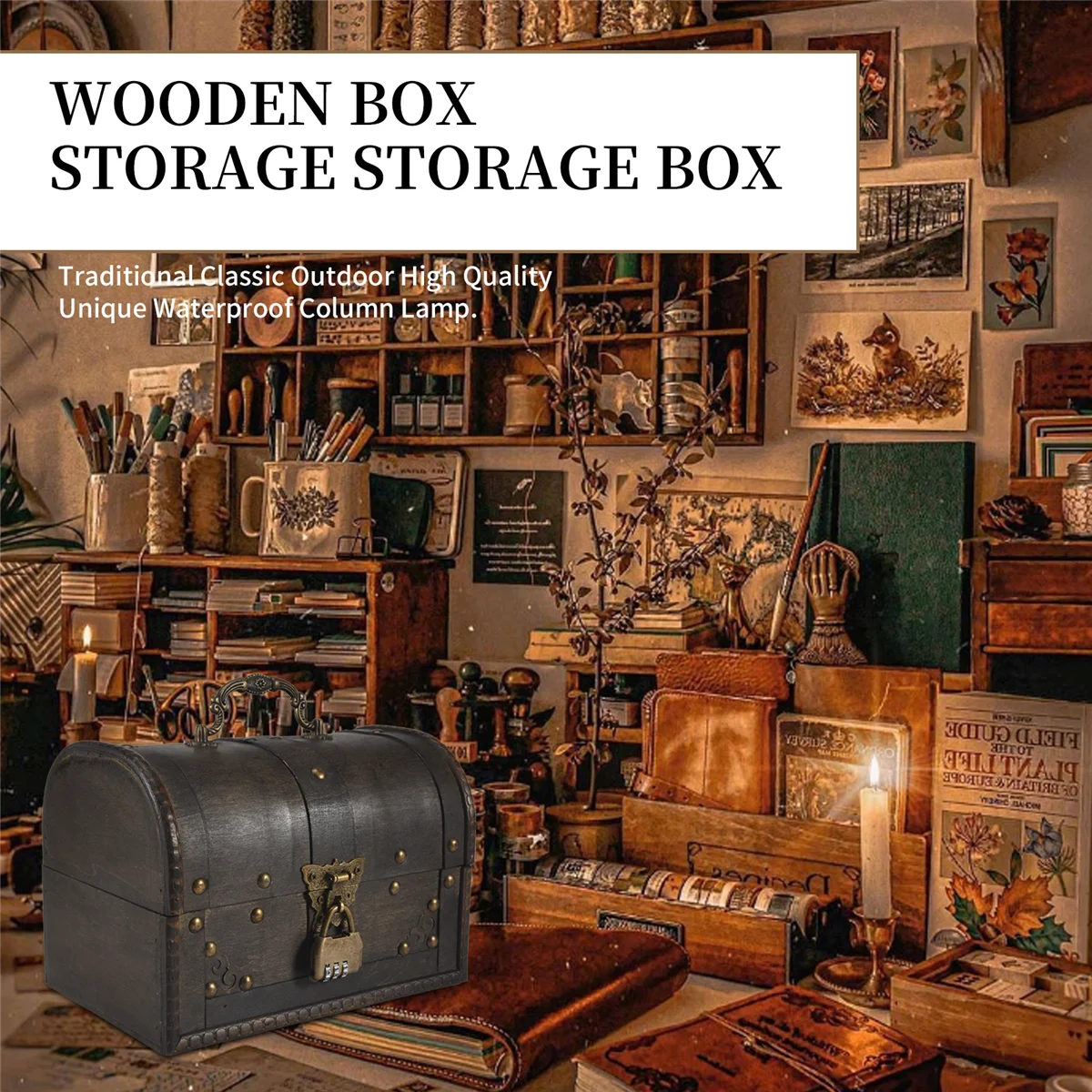 X11AA Chic Wooden Pirate Jewellery Storage Box Case Holder Vintage Treasure Chest for Wooden organizer Large