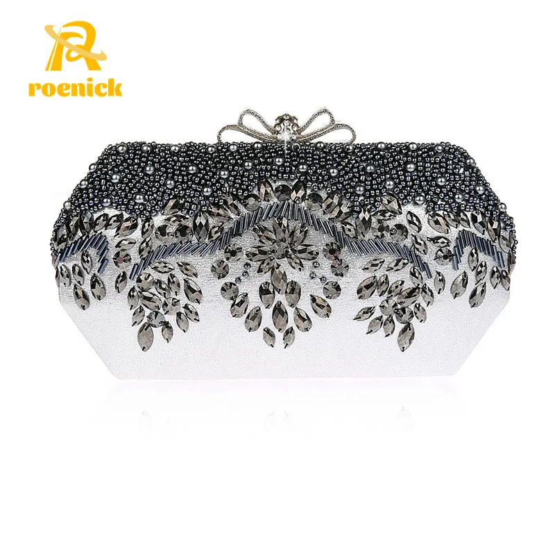 

ROENICK Women Vintage Embroidery Beaded Evening Bags Lady Banquet Party Handbags Luxury Designer Diamonds Cosmetic Phone Clutch