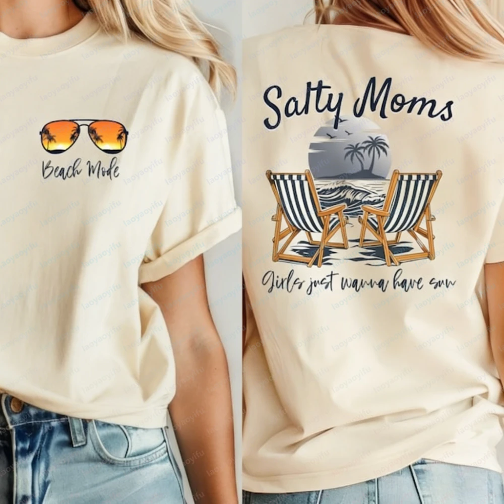Salty Moms Beach Club Tee Retro Summer Vibes Harajuku Graphic T Shirts Gothic Funny Outdoors High Quality Cotton Short-sleev Top
