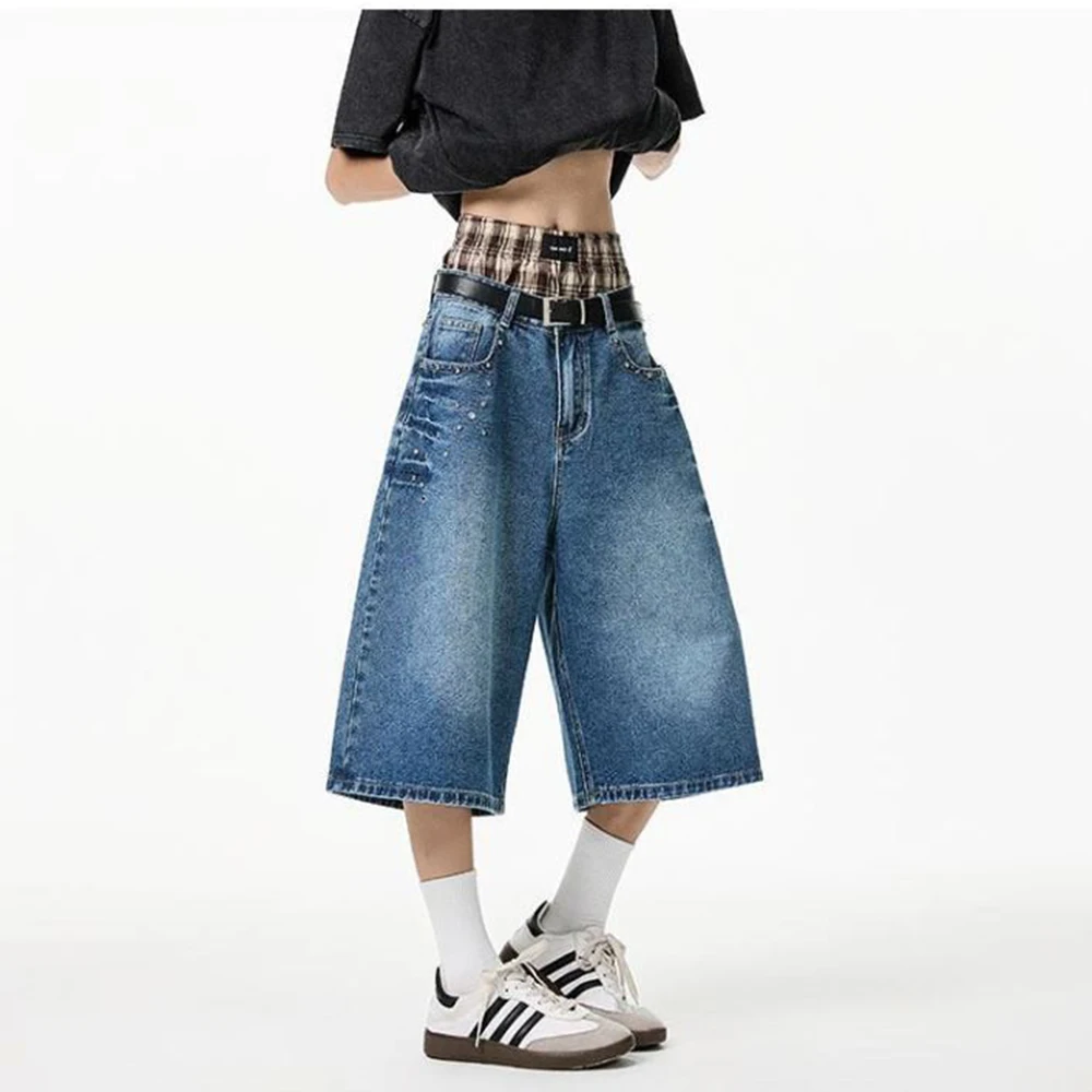 

Summer New Men's Solid Color Straight Three-Quarter Jeans American Retro Fashion Trend Street Hip-Hop Loose Casual Men's Bottoms