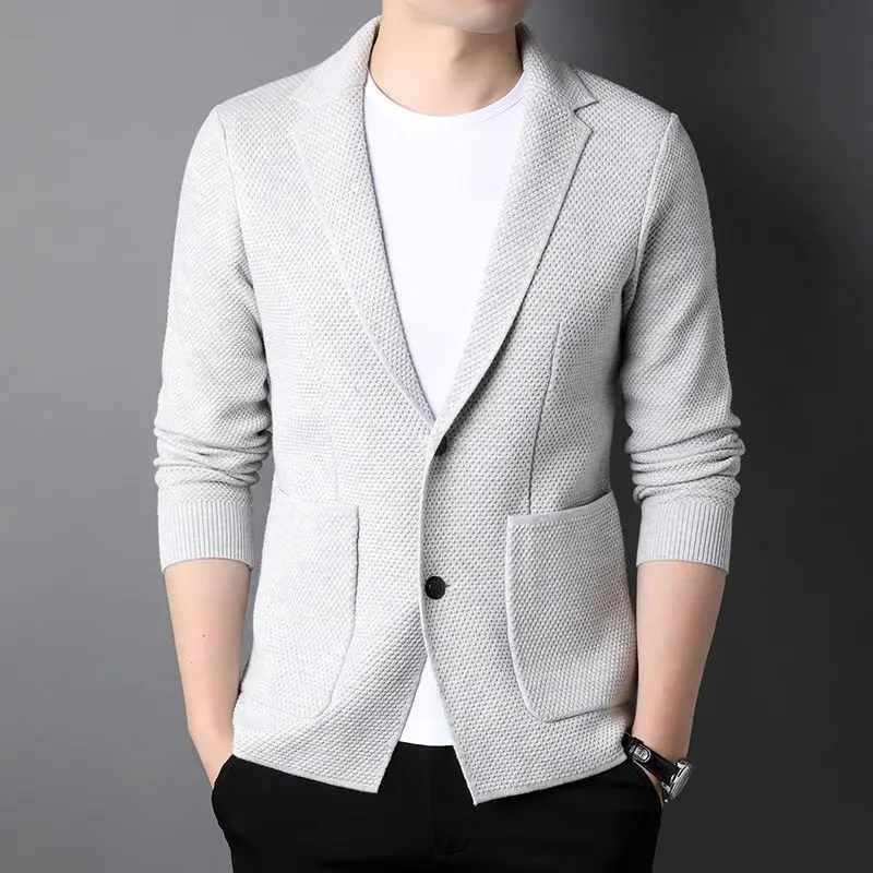 Top Grade Wool 5% New Brand Fashion Knit Korean Style Cardigan Men Slim Fit Sweater Casual Solid Coats Jacket Mens Clothes 2023