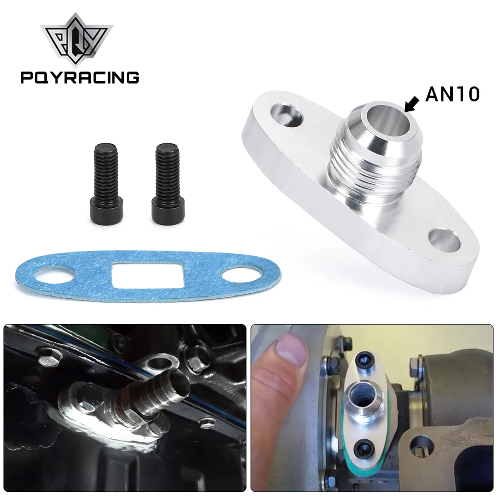 PQY - Brida de drenaje de aceite turbo 10AN GT40 GT42 GT45 GT47 GT55 T3/T4 T3 T4 ODF-01 plata PQY-OFG33