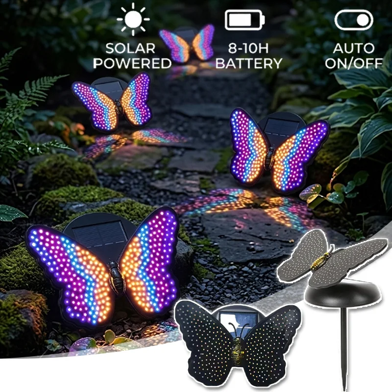 Solar Butterfly Wall Light Outdoor Waterproof LED Garden Decor Lamp Colorful Changing Fence Lighting for Yard Patio Porch Balcon