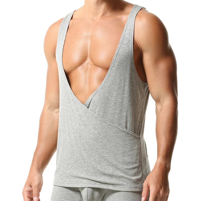 TAUWELL Men's Sexy Deep V Vest European Style Home Clothes for Men Sleeveless Fashionable Trendy Tank Top