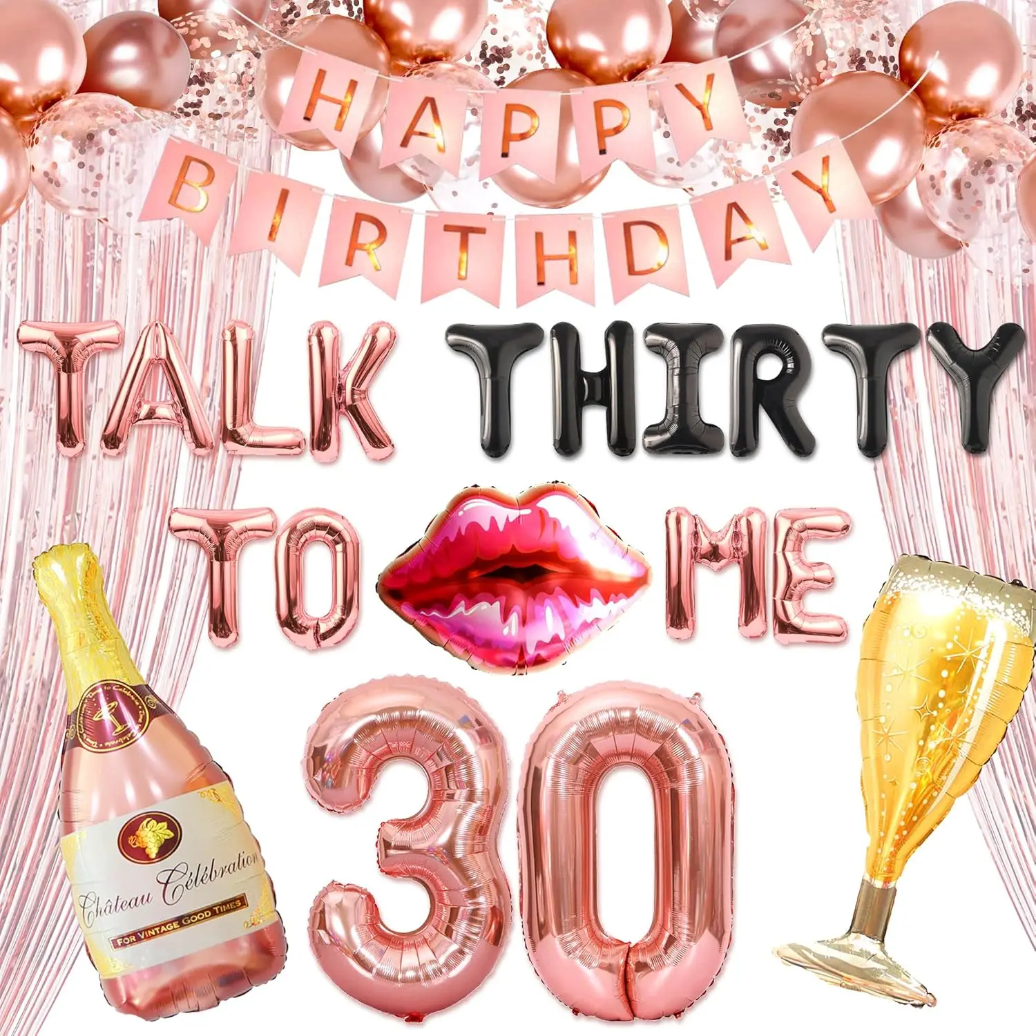 LaVenty 27 PCS Rose Gold Talk 30 to Me Balloons Talk 30 to Me Birthday Decoration Talk Thirty To Me Backdrop