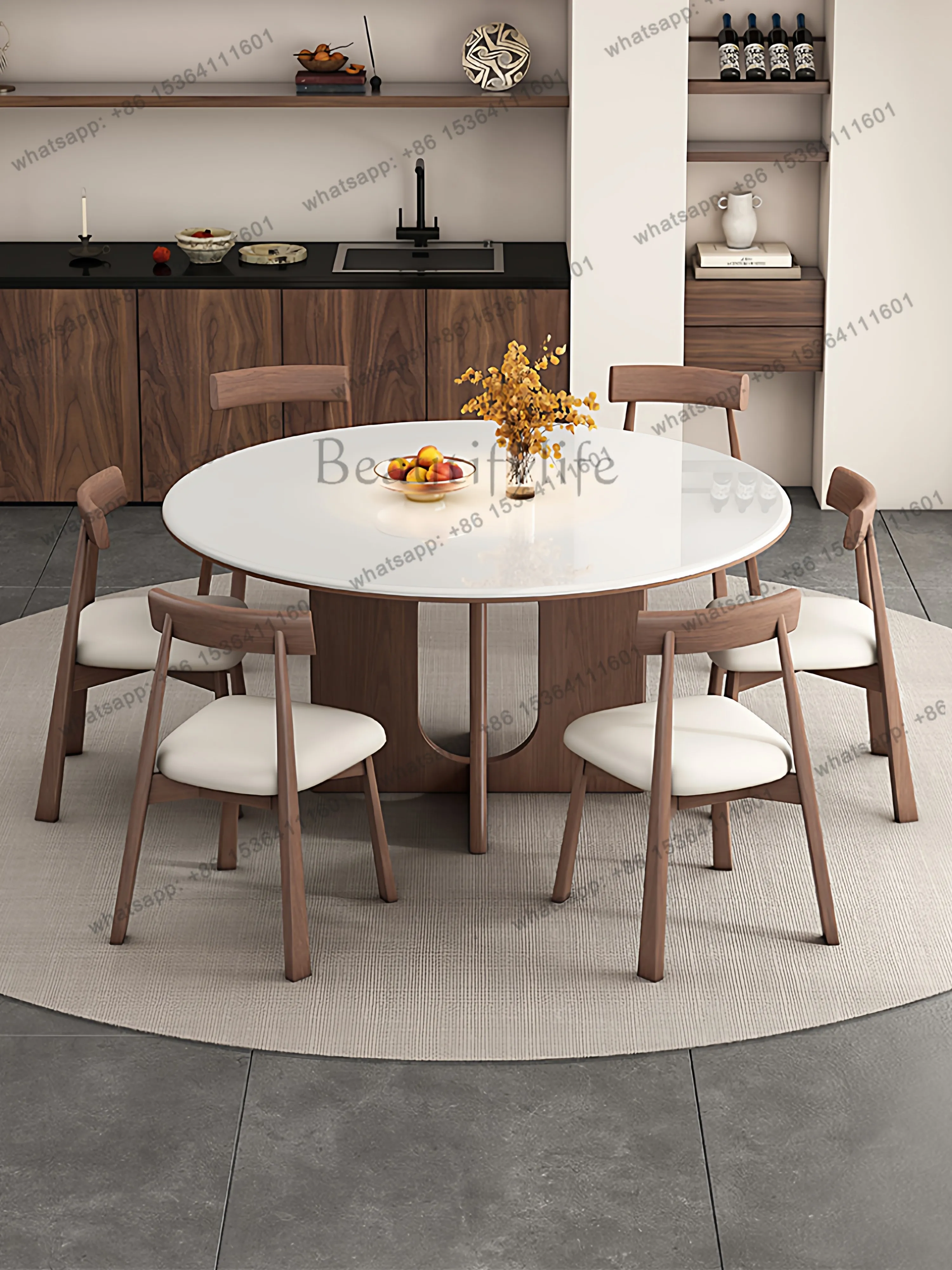 Light luxury natural microcrystalline stone dining table household round high-end marble dining table