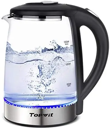 

TOPWIT 2.0L Electric Glass Kettle - Fast Boil, Auto Shut-Off, BPA-Free Stainless Steel, Safe Water Heater for Tea