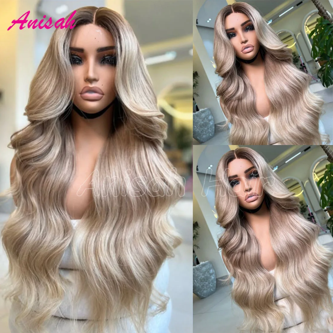 

Ash Blonde Highlight Lace Front Human Hair Wigs for Women Brazilian Body Wave Transparent Lace Frontal Wig Pre Plucked