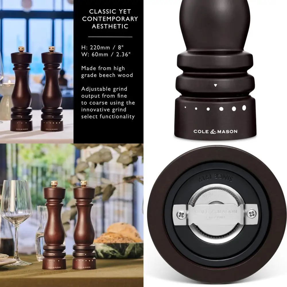 

Многоразовая деревянная мельница для перца с регулируемой степенью помола и механизмом из углеродистой стали, 8