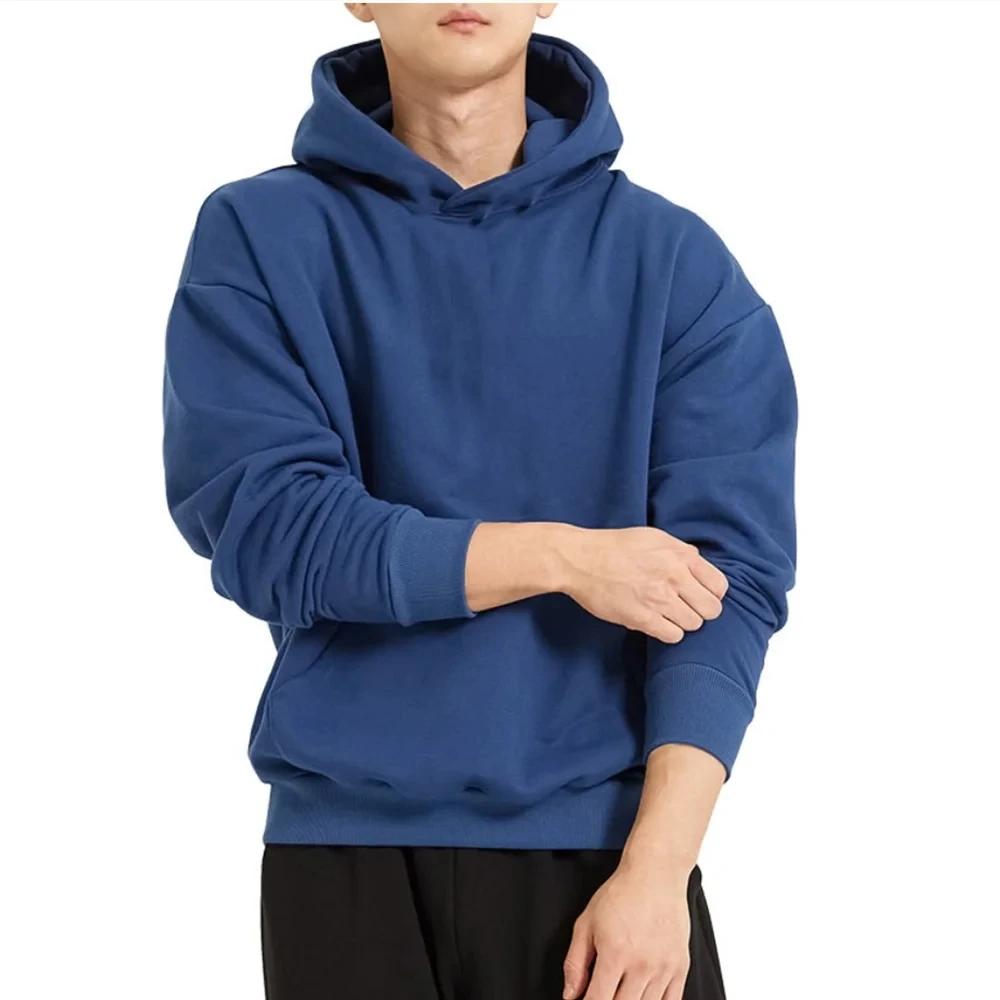 High quality men\'s hoodie Autumn Winter Casual Loose Hoodie Men Cotton Sweatshirt Fitness Sportswear Male Solid Pullover Tops