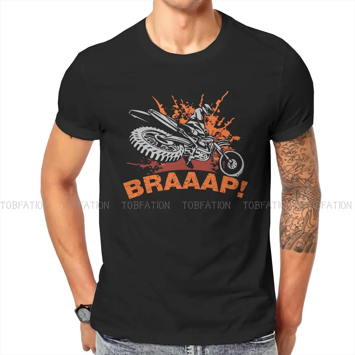 Braaap Dirt Bike Motocross  O Neck TShirt Enduro Cross Motorcycle Racing Fabric Classic T Shirt Man\'s Tops Fashion Oversized