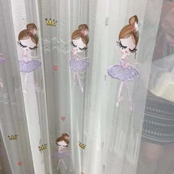 1 PC Embroidered Curtain Girl Bedroom Room Gauze Curtain Boutique Embroidery Small Fresh Window Screen Dancing Girl Modern