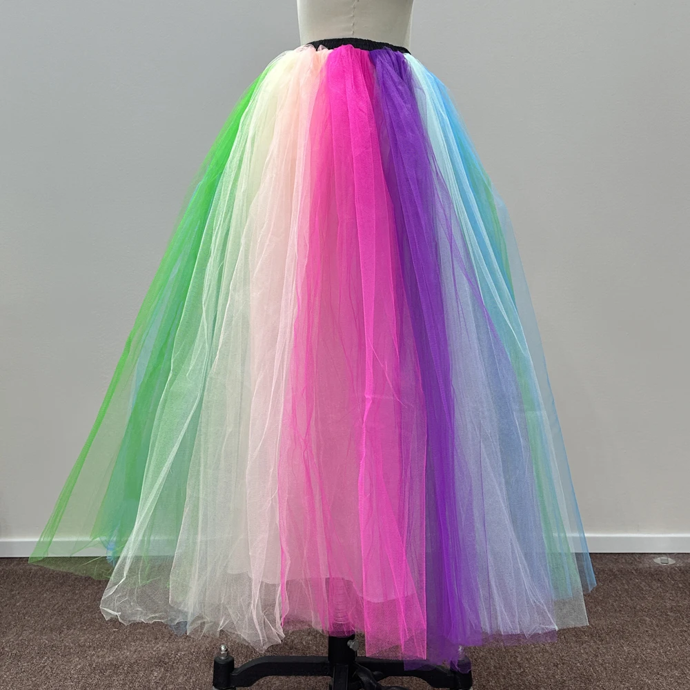 BABYONLINE jupes arc-en-ciel femmes Vintage taille élastique plissée 6 couches Tulle jupe Maxi pour bal fête carnaval
