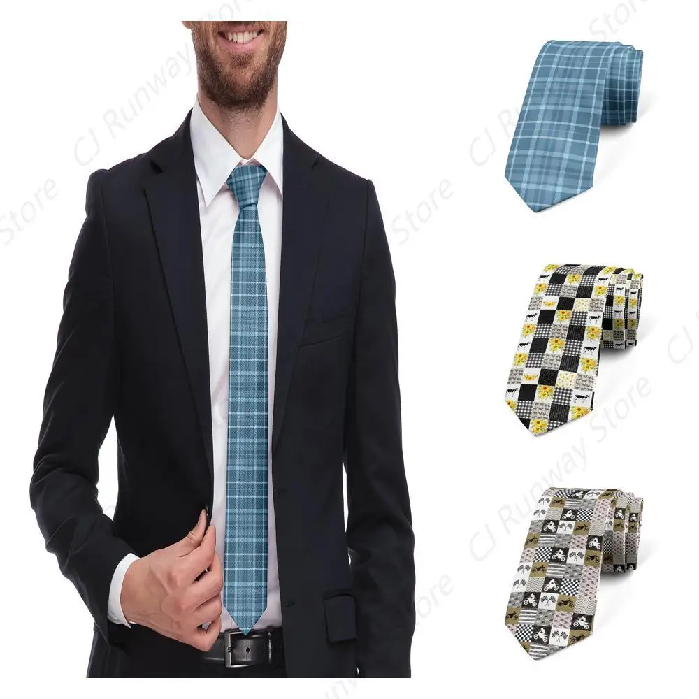 Blue Lattice Print Tie Men'S Necktie Formal Party Wedding Gift Ties For Men One Size Neck Tie Skinny Tie