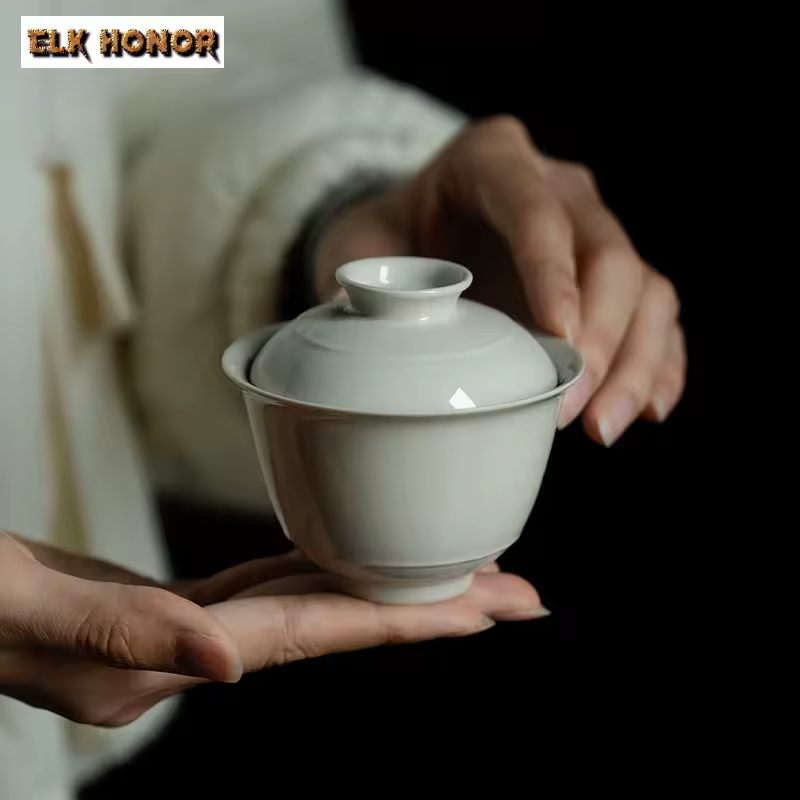 110ml High-end Grass Wood Ash Ceramic Gaiwan Japanese Anti Scalding Tea Tureen Tea Brewing Cover Bowl for Tea Supplies Craft