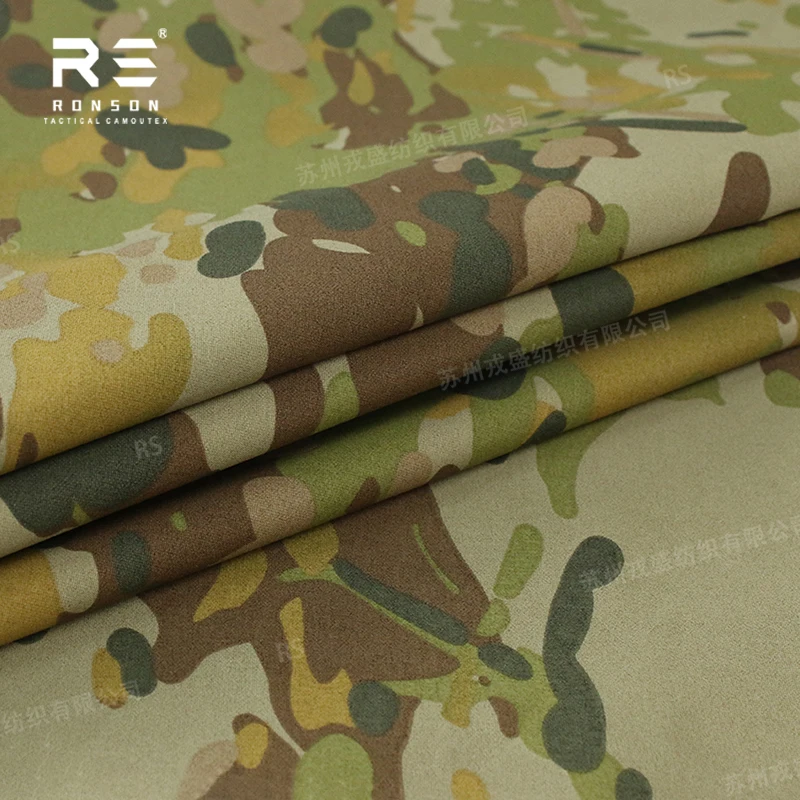 AMC Camouflage Softshell Fabric 228T nylon taslan 3 Layer Laminated Fleece Fabric Breathable for Outdoor Clothing Wind Proof IRR