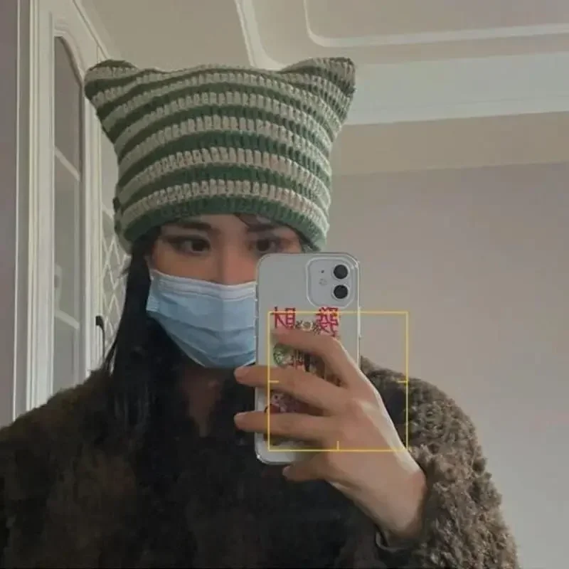 หมวกโครเชต์หมวกแมว Vintage Beanies Fox หมวก Grunge อุปกรณ์เสริม Slouchy Beanie ผู้หญิง Man กิจกรรมกลางแจ้ง Unisex ปรับ