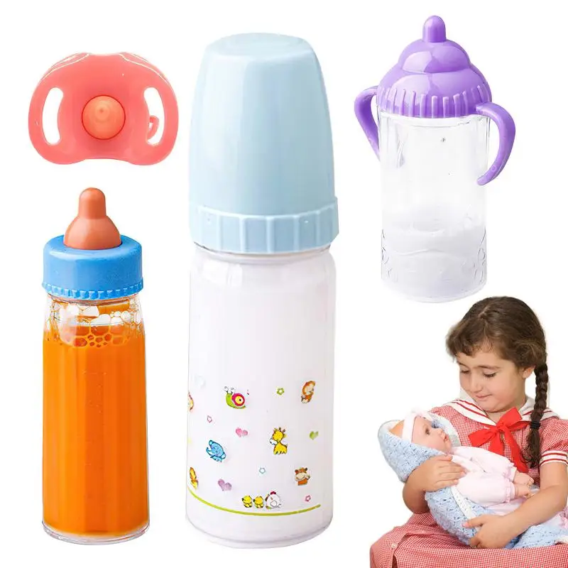 3pcs Portable Milk Nursing Bottle Doll Bottles Doll Feeding Toy Set With Pacifier For Christmas Birthday Gift