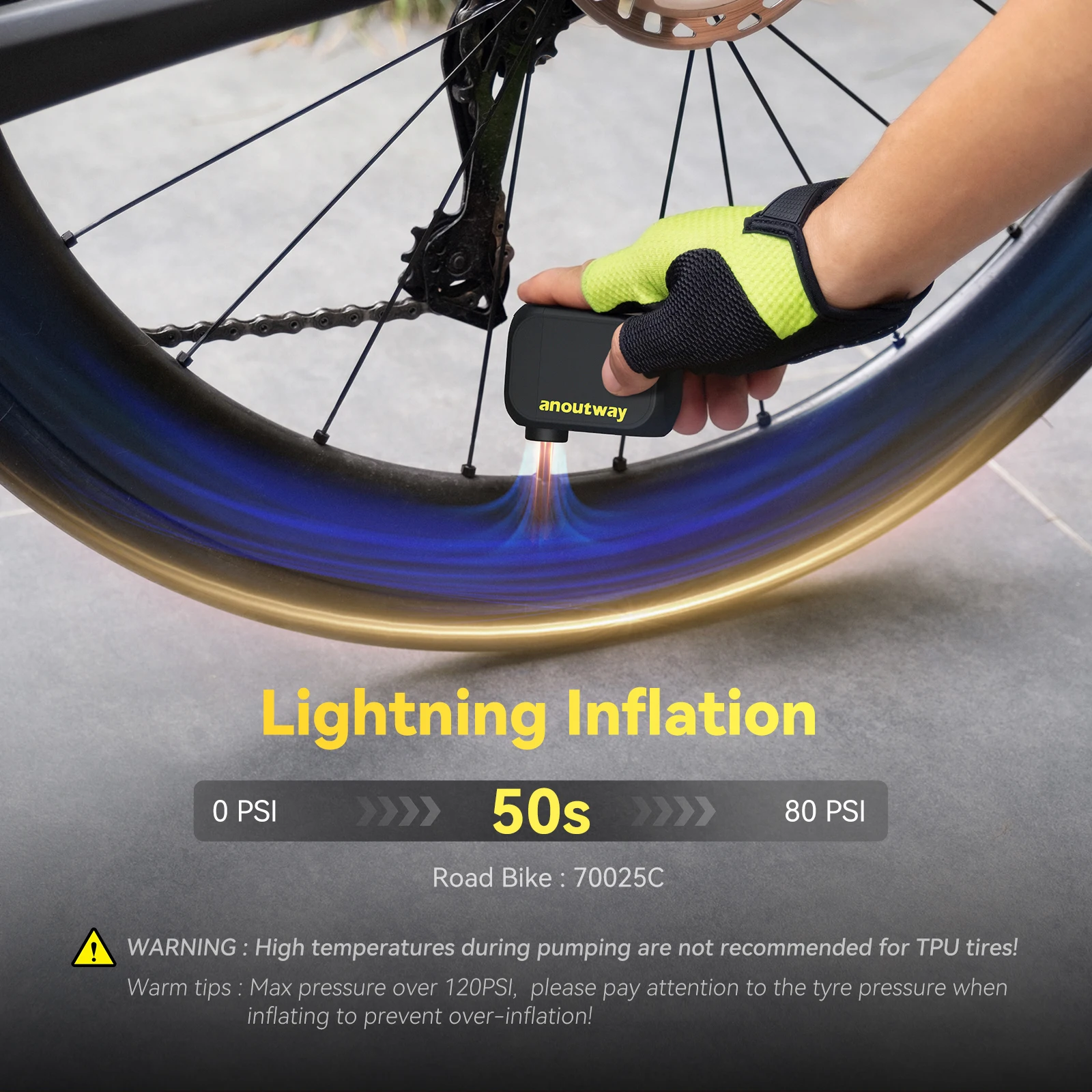 Mini Portable Electric Pump for Bike Cordless Tire Bicycle Tier Inflator 120PSI Max 450mAh Battery 30Mins Fast Charging