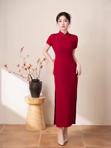 Red Cheongsam 2026 New Wedding Dress Chinese Engagement Toast Dress Slimming Cheongsam Party Evening Party Dress