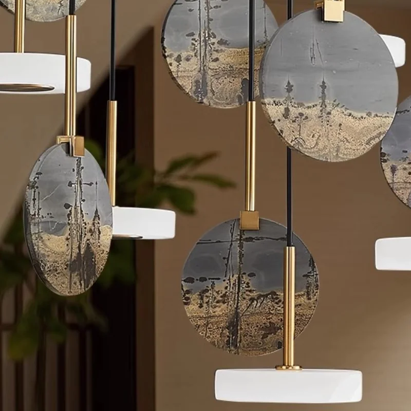 

Decorative Antique Nordic Marble Wood Hanging Ceiling Chandelier Light for Large Dining Room Suspension Fixtures