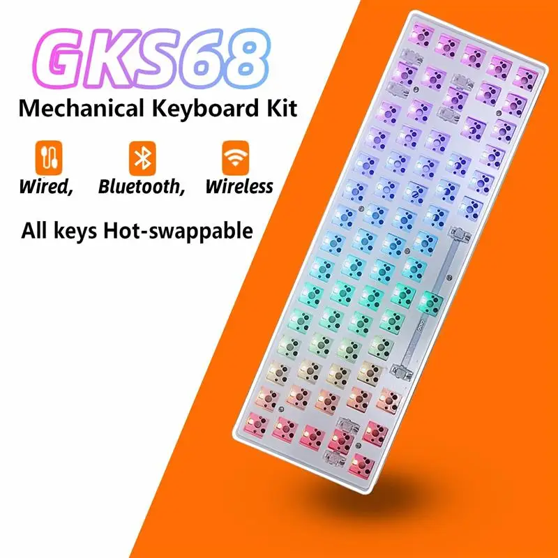 GKS68 Hot-swappable Mechanical keyboard kit 65% 3 Mod Bluetooth 2.4G Wireless keyboards Customized DIY RGB Backlit PCB