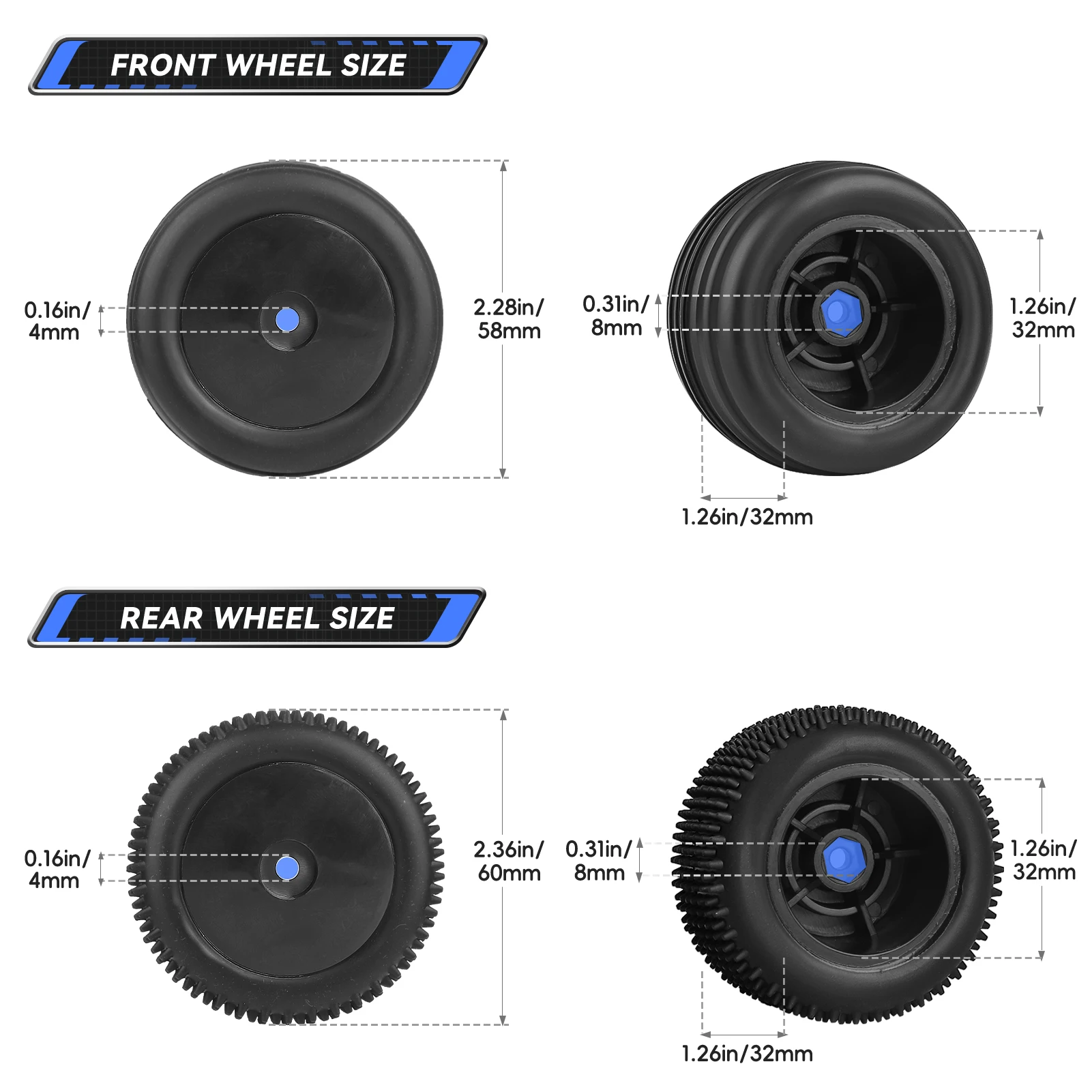 HobbyPark vorgeklebte Vorder- und Hinterreifenräder für Losi Mini-T 2.0 Mini B, Ersatzteile für LOS41009 und LOS41010