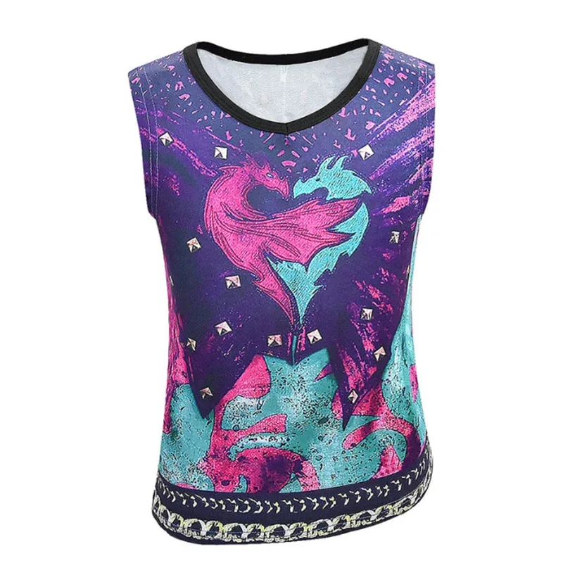 Crianças descendentes 3 mal para meninas evie cosplay traje criança fantasia roupas de halloween peruca festa de aniversário fantasia vestido ob;8