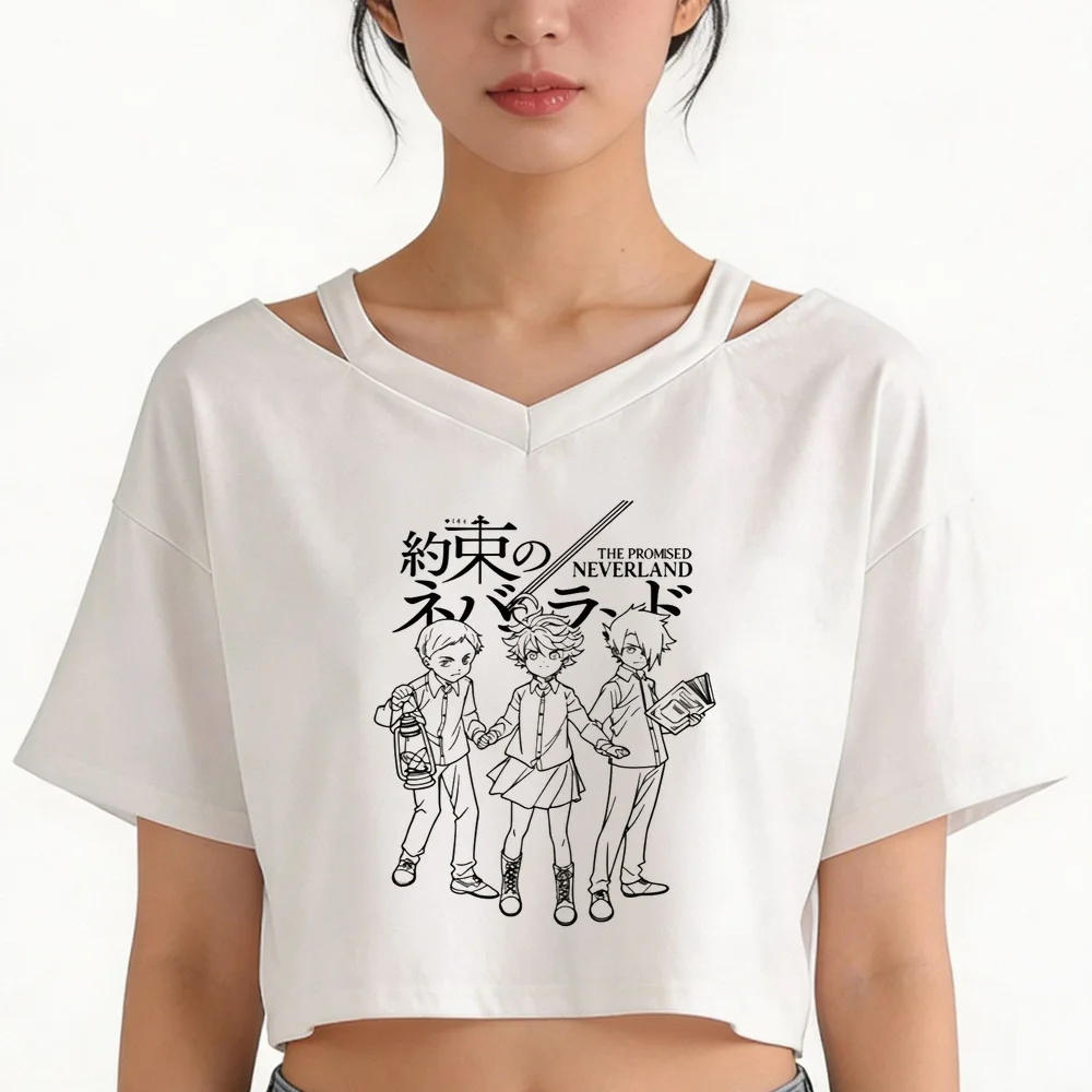 the Promised Neverland crop top girl dollette kawaii graphic cutecore vintage tshirt goth manga cheap y2k