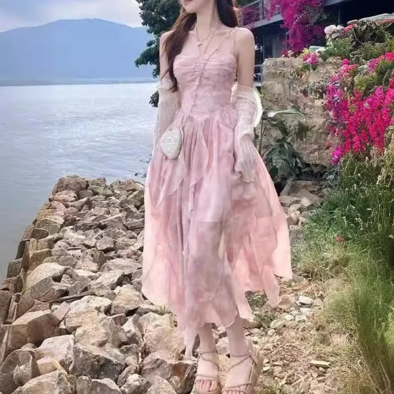 

Sexy Halter Neck Floral Dress for Women2024New Summer French Style High-End Elegant Long Vacation Dress