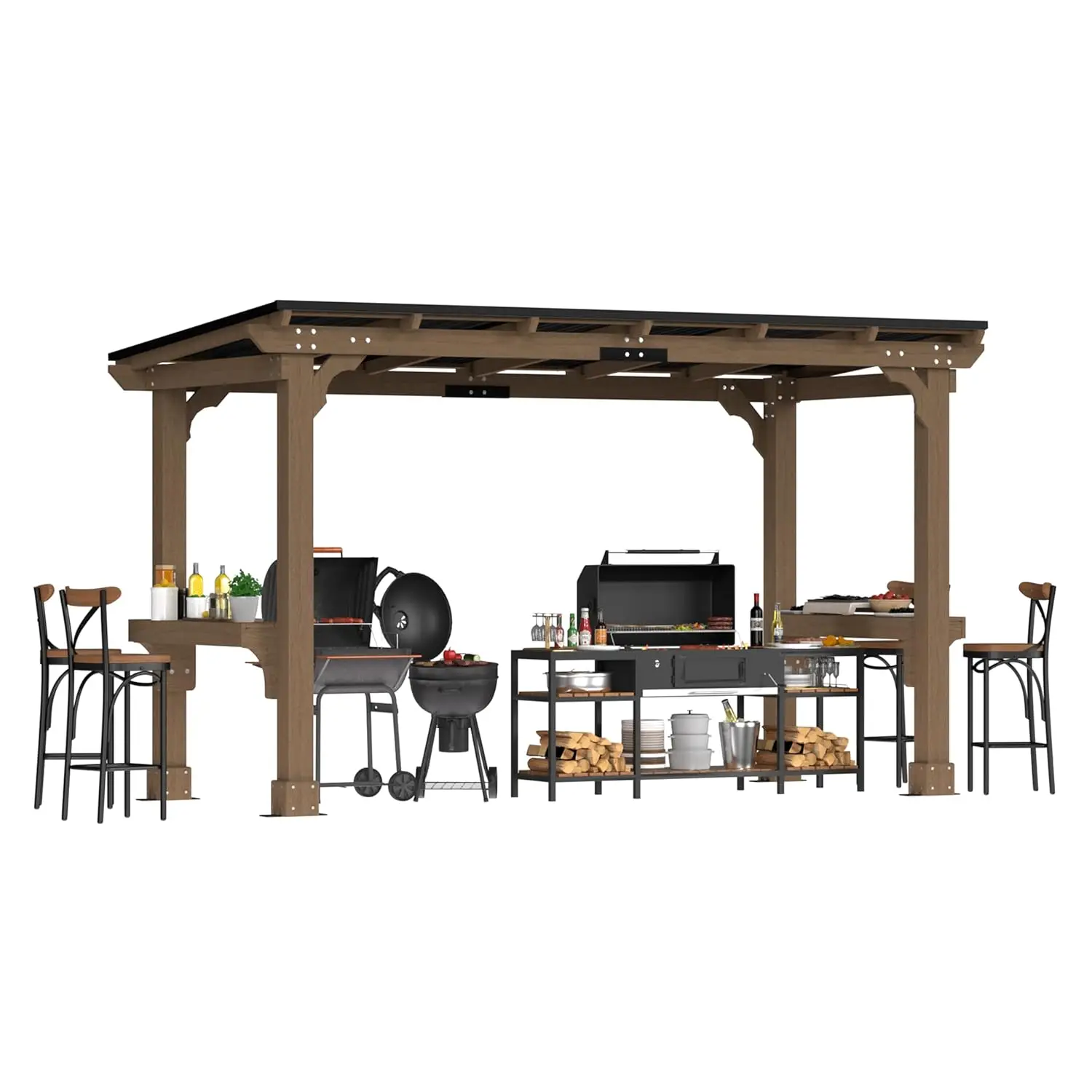

6x13ft Cedar Wood Grill Gazebo with Metal Sloping Roof Wind-Resistant Shelves Outdoor Backyard Patio BBQ, Customized