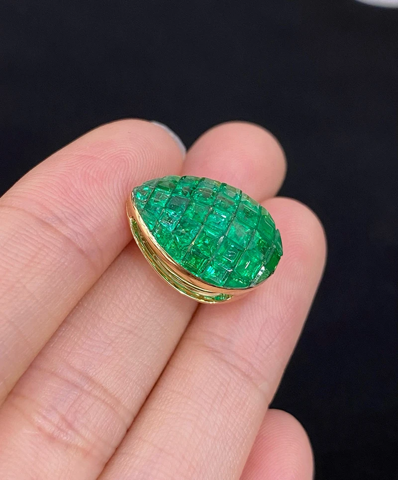 LUOWEND 100% 18K Yellow Gold Pendant Luxury Water Drop Shape Natural Emerald Necklace Pendant for Women High Gemstone Jewelry