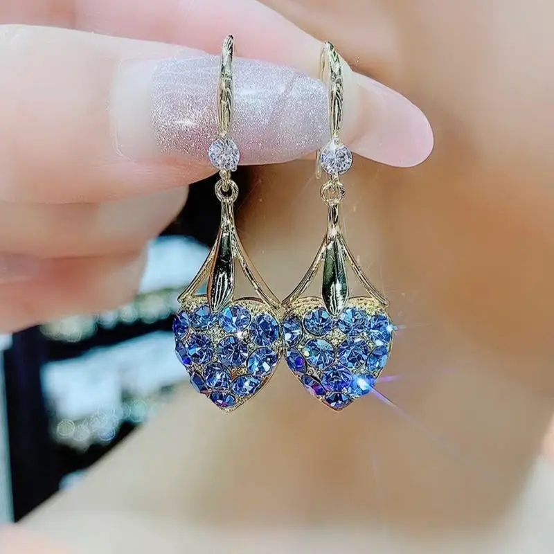 Blue Full Diamond Love Internet Celebrity Explosion Niche Design Fashion Temperament Earrings