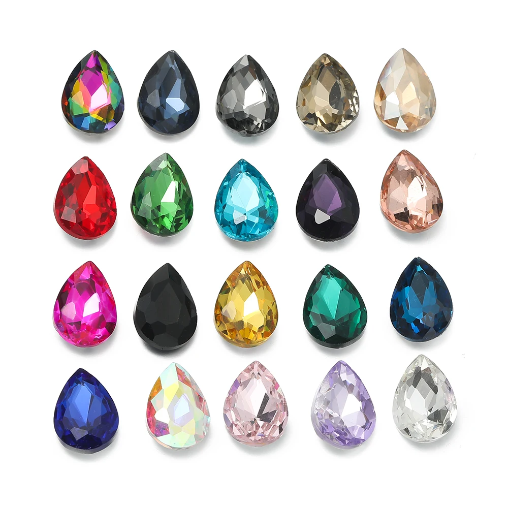 10pcs/lot Teardrop Glass Bead Crystal Gem Stone Point Back Drop Shape Rhinestones Glue On Rhinestone For DIY Jewelry Accessories